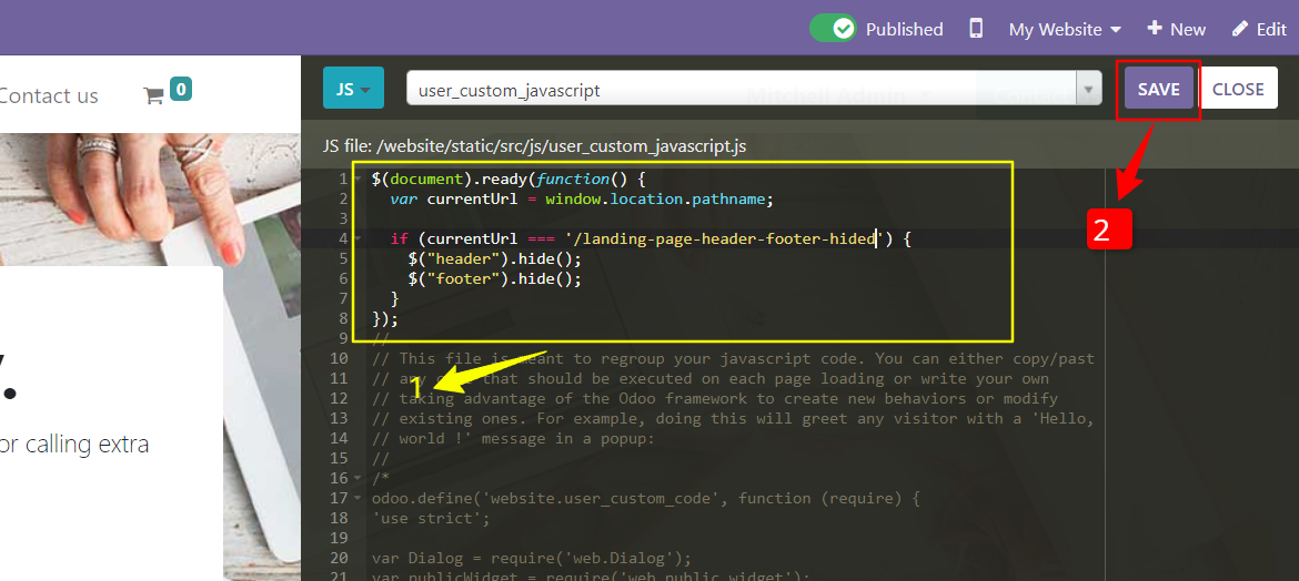 Edit JS code in Odoo website