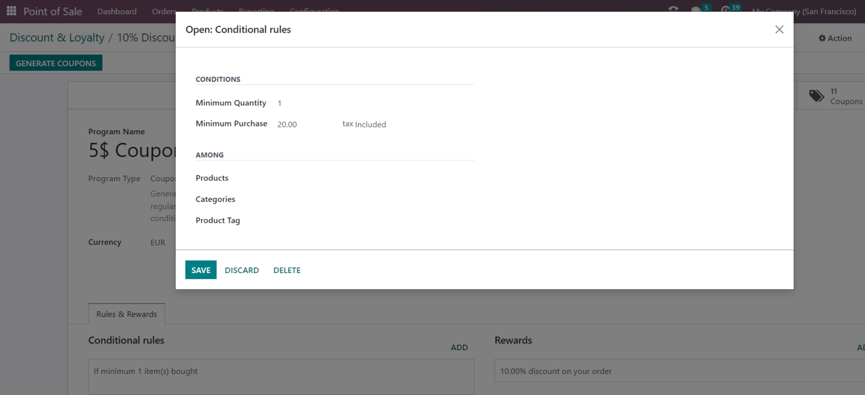 Set Conditional Rule, For Minimum purchase of 1 qty and Minimum Purchase 20$