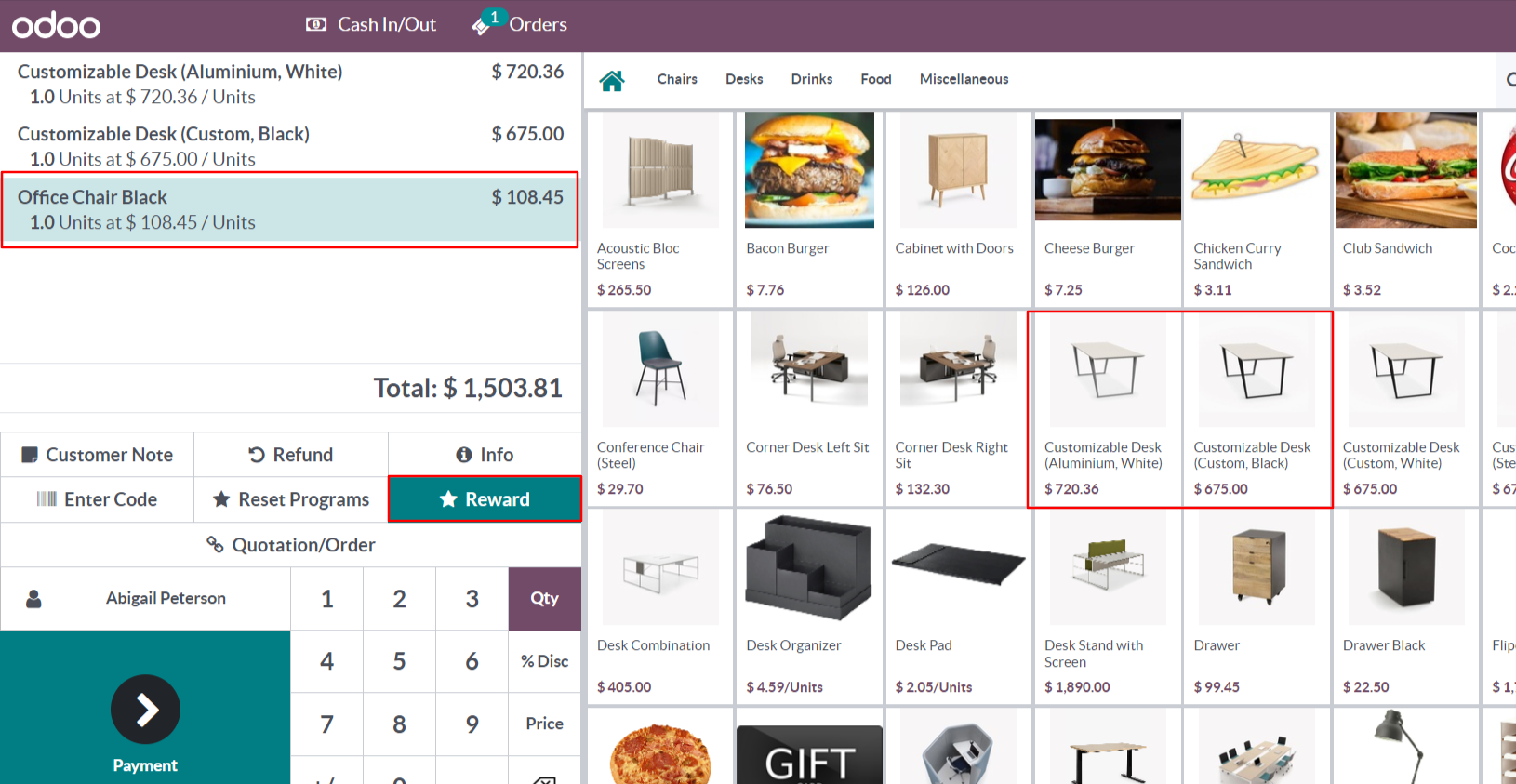 In POS, when addin 2desk products, we get free product office chair on the order by clicking rewARDS
