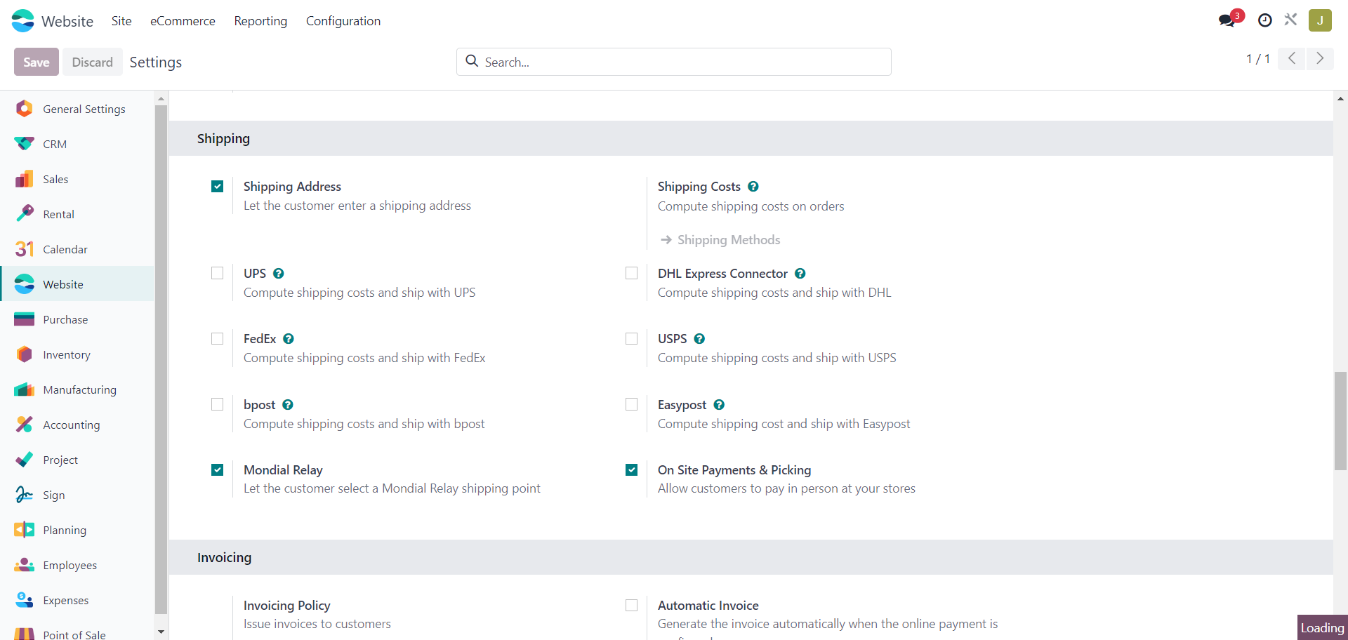 shipping settings