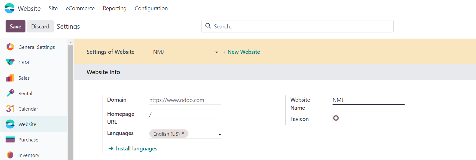Odoo website settings