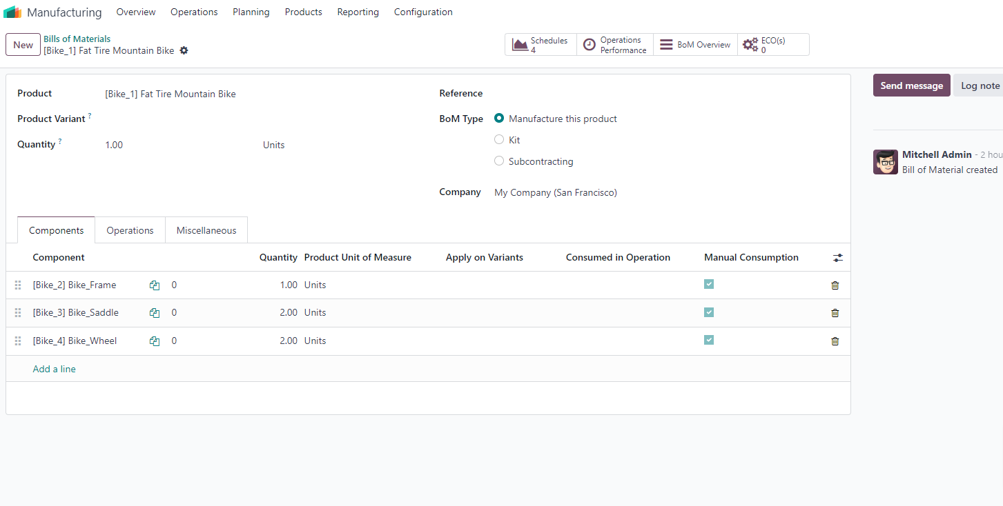 Configure the BOM of the products